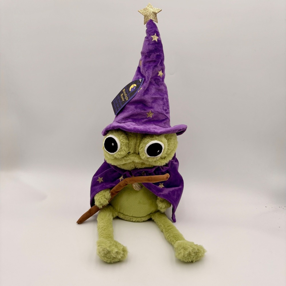 Moonlight Manor Wizard Frog Plush Green Purple Magic Halloween Shelf Sitter NEW